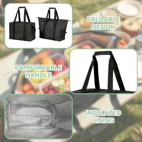 Foldable 20L Cooler Bag with Hard Liner, Foldable Thermal Picnic Bag(Black) — view 3