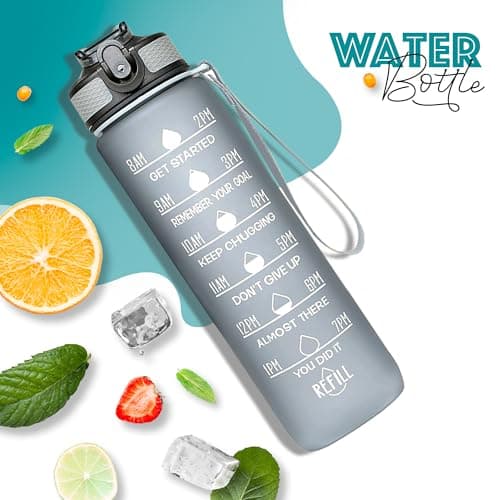 Active 100 1L Water Bottle with Straw, Motivational Time Marking | Dishwasher Safe | Leak-Proof | BPA-Free Drinks Bottle for Fitness, Work, Travel & Outdoor Use — view 2
