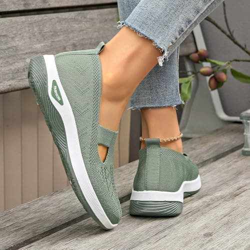 Students Shoes for Girls，Wide Fit Ladies Breathable Mesh Walking Running Trainers Slip On Comfortable Arch Support Soft Sole Athletic Tennis Sneakers Non Slip Low Top Orthopedic Shoes — view 4