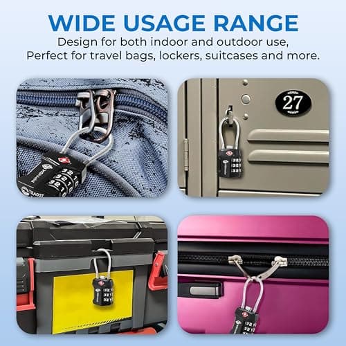 Double Dragon 2-Pack TSA Approved Suitcase Locks | Strong Shackle, Cut-Resistant Zinc Alloy, Lightweight 3-Digit Combination Travel Padlocks for Luggage, Bags & Backpacks — view 6