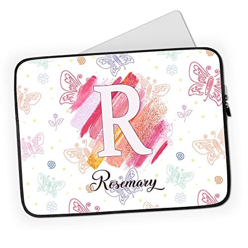 Personalised Laptop Case Sleeve - Ladies - Colourful Butterflies - Any Name/Initial - Tablet Chromebook Bag Gift (12-13 inch)