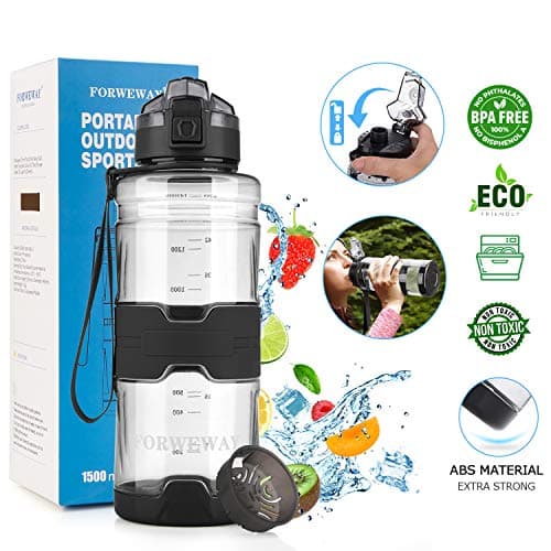 FORWEWAY BPA-Free Large Water Bottle Tritan Leakproof Plastic Water Bottle with Filter Reusable Big Drink Water Bottles Durable for Fitness Outdoor Camping Hiking (1.5L Black) — view 2