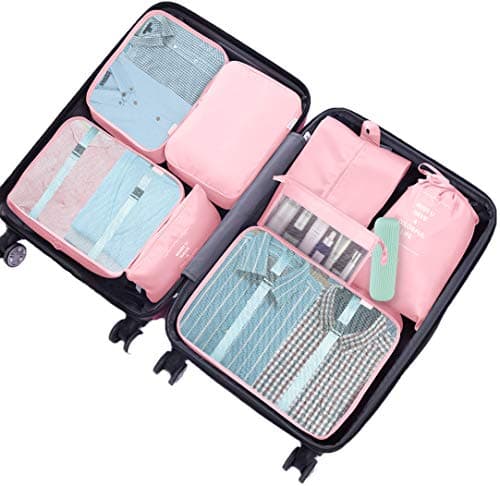 Packing Cubes for Suitcase,Geediar 9 PCS Travel Luggage Packing Organizers Waterproof Travel Essentials Bag Clothes Shoes Cosmetics Toiletries Bags(d-Pink) — view 2