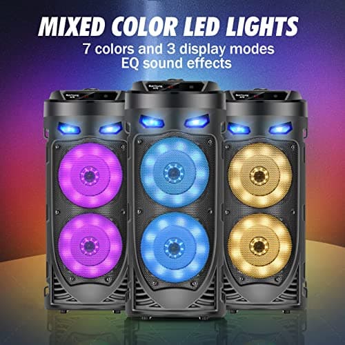 BabYoung Portable Bluetooth Speaker, 30W Wireless Speaker with Double 4'' Full range Stereo Sound, Mixed Color LED Lights, Remote, Supports EQ, TWS, USB, TF, AUX, Loud for Travel, Home, Party(1 Pcs) — view 4