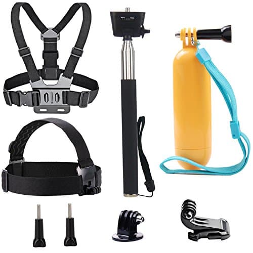 TEKCAM 4 in 1 Action Camera Accessories for GoPro Hero 13/12/11/10/9, Akaso EK7000/Pro, DJI Osmo Action 5 Pro/4, WOLFANG Action Cam, Head Strap Chest Harness Mount Floating Hand Grip Monopod