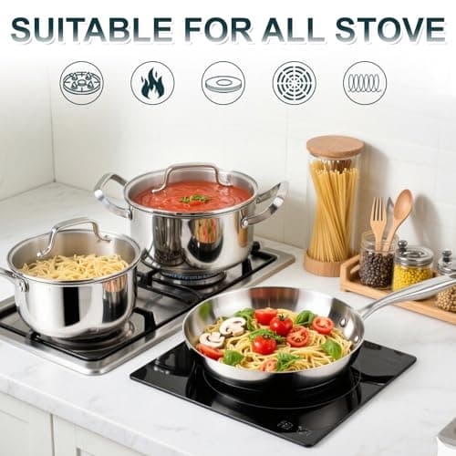 Fruikit 21P Stainless Steel Pots and Pans Set - Professional Induction Hob Cookware Set - Tri-Ply Base 30 cm Saucepan Set, 18 cm Saucepans & 18/20/22/26 cm Casserole - Non-Toxic Pot Set for Kitchen — view 5