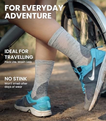 Merino.tech Merino Wool Socks Mens and Womens - Merino Wool Hiking Socks Crew Style (Light Grey Pack of 3, 4-8) — view 4