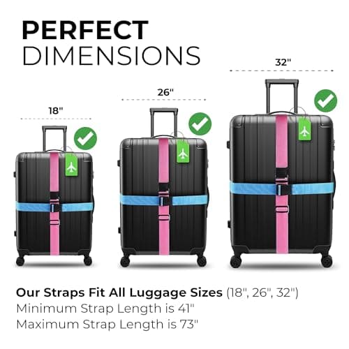 Luggage Straps 4Pack Adjustable Suitcase Belts Travel Packing Belt with Buckle Closure Baggage Security Straps 4 Colors + 4 Luggage Tags — view 4