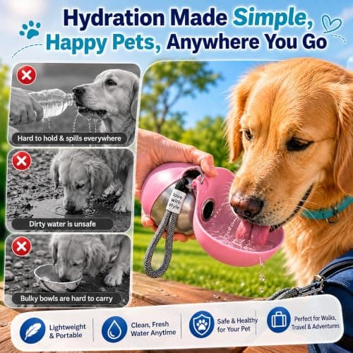 Portable Dog Water Bottle 285ml 2-in-1 Stainless Steel Pet Travel — view 3