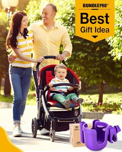 Universal Stroller Cup Holder with Mobile Phone Case, 2-in-1 Strollers Storage Rack, 360 Degrees Rotation Drink Holder for Bike, Pushchair, Wheelchair, Walker,Bicycle, Fits Most Cups (Purple) — view 6