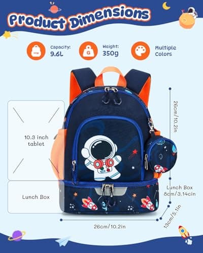 PROTAURI Toddler Backpack Boys with Chest Strap, Kids Backpack Reflective with Insulated Compartment & Coin Purse, School Bags Waterproof for 2-6 Years, 11.5L, Astronaut — view 4