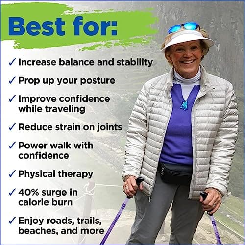 York Nordic Motivator Walking Poles for Balance and Rehab - Patented Stability Grips - Lightweight, Adjustable, and Collapsible - 2 Pieces Adjustable w/flip Locks - Heights 4'6" up to 6'2" - 230 lbs — view 3