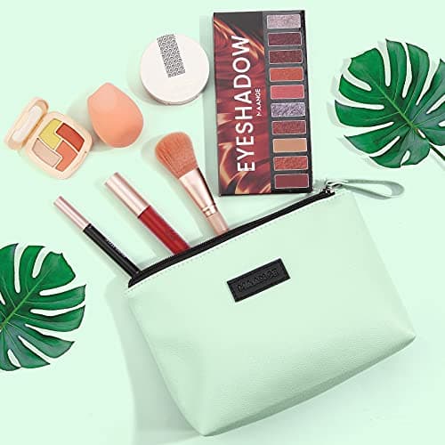 Small Cosmetic Bag for Purse MAANGE Small Makeup Bag Portable Travel Makeup Pouch Waterproof PU Leather Make up Bag with Handle Cute Versatile Zipper Pouch for Women (Green) — view 2
