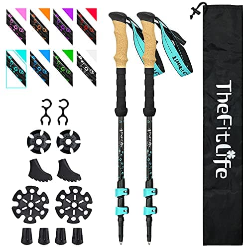 TheFitLife Carbon Fibre Trekking Poles - Collapsible and Telescopic Walking Poles, 2-Pack, Ultra Light, Extendable, Best Walking Sticks for Traveling Camping Hiking Mountaineering(Cyan)