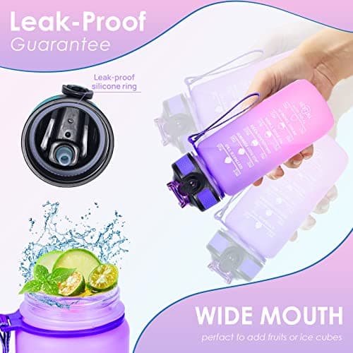 SUPPRUI Water Bottles with Straw,600ml Kids Water Bottle with time markings,Motivational Drink Bottles Leakproof and BPA-free (Purple) — view 2