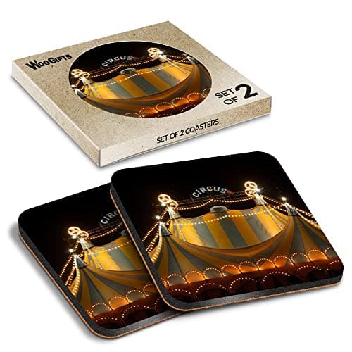 2 x Square Coasters - Circus Tent Lights Festival Cork Backed MDF Glossy Tea Coffee Accessory #50534