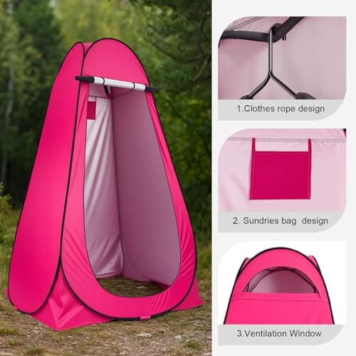 BREEZENEST Pop Up Tent | Toilet Tent for Camping Portable Privacy Shelter | Shower Tent for Outdoor Changing, Beach, Fishing | Instant Pop Up Toilet & Changing Room (Pink) — view 3