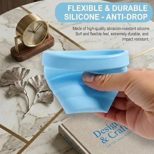 PRK 14 Silicone Foldable Travel Mug | 170ml Reusable Collapsible Coffee Cup | BPA Free & Leakproof | Portable Pocket-Sized Cup for Travel, Camping, and Commuting with Strap (Baby Blue) — view 5