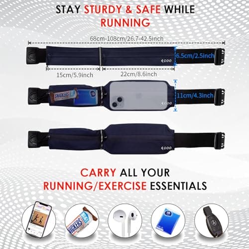 EGOO - Water Resistant Running Belt with Adjustable Elastic Strap, Lightweight Large Capacity Sports Waistpack with Dual Pockets for Running, Workout, Walking, Biking, Travel & Outdoor Activities — view 2