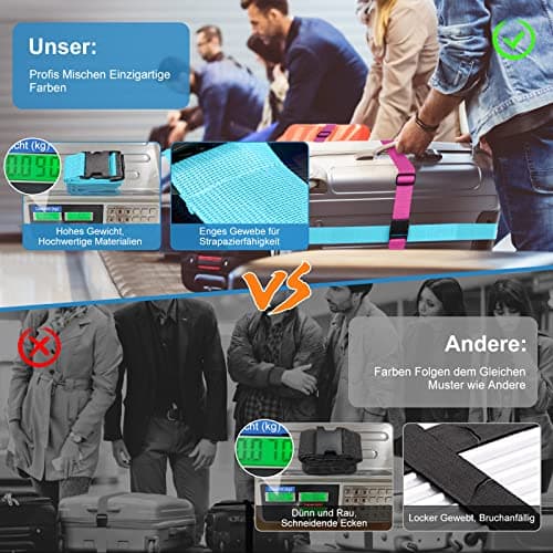 4 Pack Luggage Straps, Suitcase Belts Luggage Straps for Suitcases, Easy to Spot Suitcase Straps with Luggage Labels, Travel Accessories Band Luggage Belt for Baggage (2 Neon Blue + 2 Neon Pink) — view 5