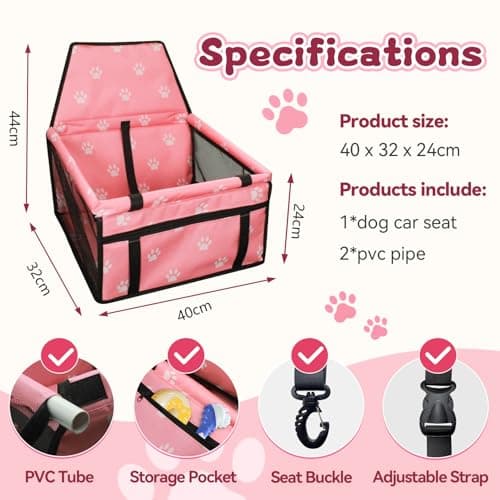 Flagest Dog Car Seat, Foldable Washable Mesh Carrier for Small Dogs, Pink — view 6