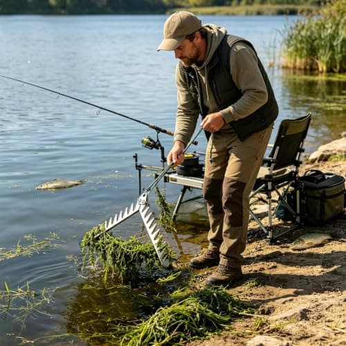 Aquatic Grass Cutter | Foldable Serrated Grip weeds Rake For Fishing 11x3in — view 2