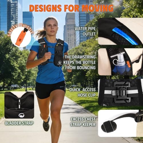 ONETOALL Running Vest Women with TPU Water Bottle 500ml & Water Bladder 2L, Lightweight Hydration Running Vests Mens, Reflective Running Backpack for Hiking Marathon Biking Sci, Black — view 3