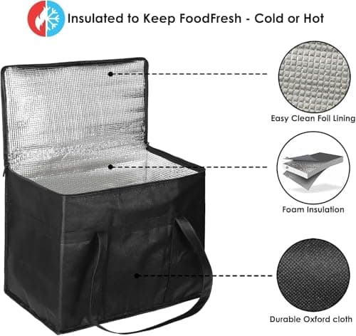 30L Cooler Bag, Insulation Shopping Bags, Food Delivery Bag, Large Insulated Lunch Bags with Zipper, Thermal Picnic Cool Bag for Camping, BBQ, Beach & Outdoor –Foldable & Portable — view 4