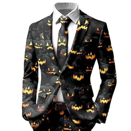 Men's And Jackets For Halloween Parties Unique Printed Casual Suit Jacket For Men For Autumn And Winter Celebrations Polyester Jacket Casual Coat for City Breaks Daily Wear and Transitional Weather
