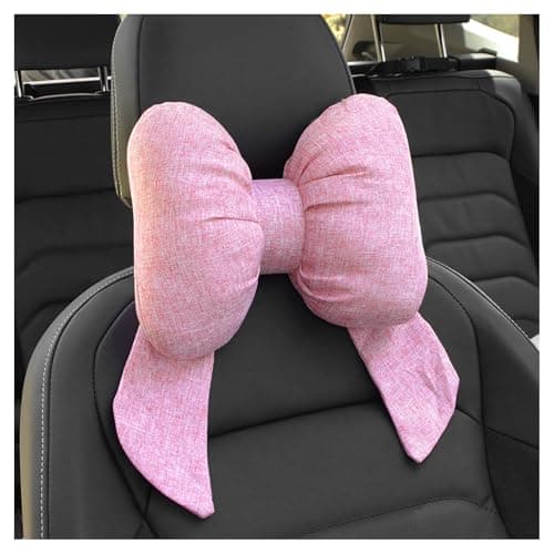 Figpade Cute Bow Car Headrest Pillow,Comfortable & Breathable Car Neck Pillows for Relief Neck Fatigue,Universal Head Rest Pillow for Cars Decoration as Birthday Gifts for Women,Girl (Pink)