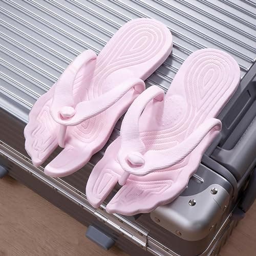 Ladies Flip Flops Size UK 7 Unisex Travel Foldable Sandals Lightweight | Walking Thong Sandal | Disposable Flip Flops Comfort | Ladies Summer Beach Pool Shoes Pink — view 2