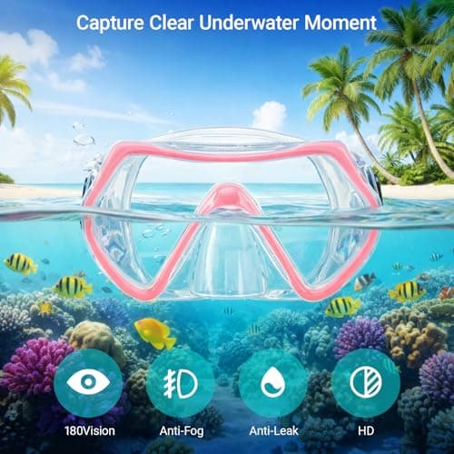 Snorkel Set Adults with Flippers, Snorkel Mask with Adjustable Open-Heel Swim Fins, Snorkeling Packages with Carrying Bag for Beginners and Snorkelers for Pool, Beach & Travel (Pink, L/XL) — view 2