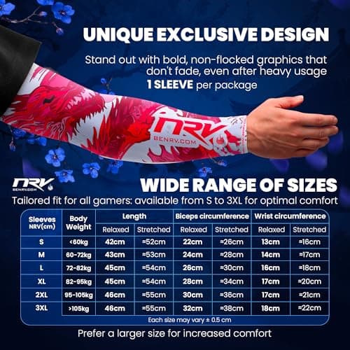 NRV Gaming Compression Sleeve - Edition Dragon - Optimize Your Game with Comfort and Style - Designed by Professional Players - Durable, Breathable and Friction Free, red, XL — view 3