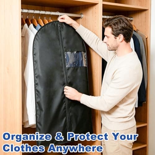 2 PCS Dust-Proof Suit Bags for Men, Foldable Suit Cover with Clear Window, Reusable Suit Bag with Black Zipper for Coats, Dresses, Jacket, Clothes(24''X40''/60x100cm) — view 6