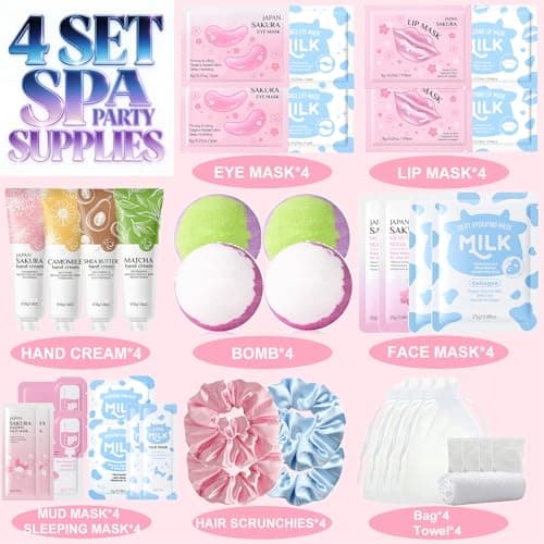40PCS Sleepover Party Supplies for Girls – Sakura & Milk Pamper Skincare Gift for Spa Days & Birthday - Travel Kits Gift Packs with Face Masks, Lip & Eye Masks, Hand Cream, Bath bombs - Pamper Gift — view 2