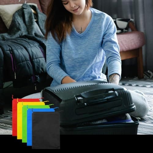 Hopzab 5 Pcs Drawstring Storage Bags Portable Dustproof Cloth Bag Pouch Universal Non-Woven Packing Organizers Tote Bags for Daily Home Travel Use,Toy Shoes Boots High Heel Socks — view 3