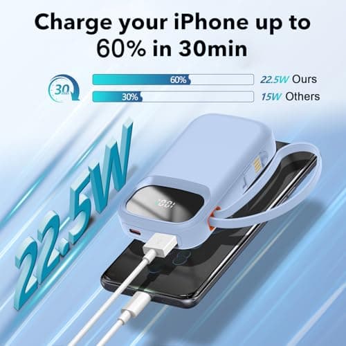 Power Bank 10000mAh Fast Charging Portable Charger with Built-in Cables PD22.5W Small USB C Battery Pack with 4 Outputs 2 Inputs Portable Backup Battery Compatible with iPhone iPad Tablets — view 4