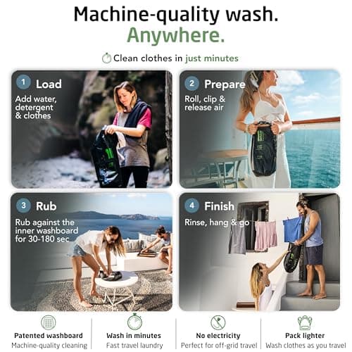 Scrubba Wash Bag - Patented Washboard-in-a-Bag™ Portable Travel Washing Machine for Camping, Backpacking, Cruises & Hotels - Pack Light, Wash Clothes Anywhere in Minutes (~140g) — view 4