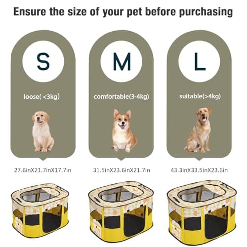 Foldable Pet Playpen, Portable Small Dog Cat Crate, Soft Indoor Outdoor Pet Cage, Puppy Playpen with Mesh Panels, Dog Tent, Cat Playpen, Travel Pet Puppy Cage for Pets (Yellow-L) — view 5