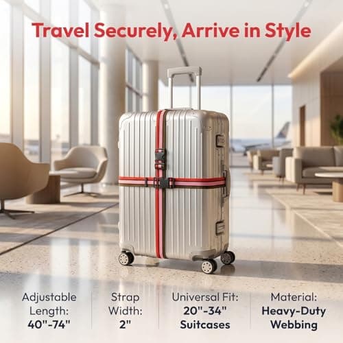 Heavy Duty Luggage Straps for Suitcases Packing Belts Travel Accessories Adjustable Bag Strap 2 Pack (Tri-colour) — view 5