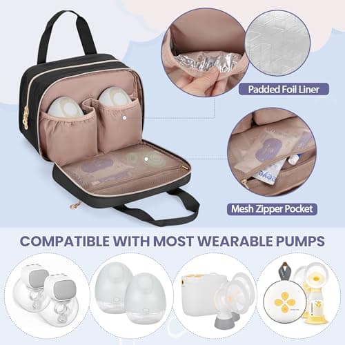 Damero Breast Pump Storage Bag for Hand-Free Wearable Breast Pumps, Black — view 4