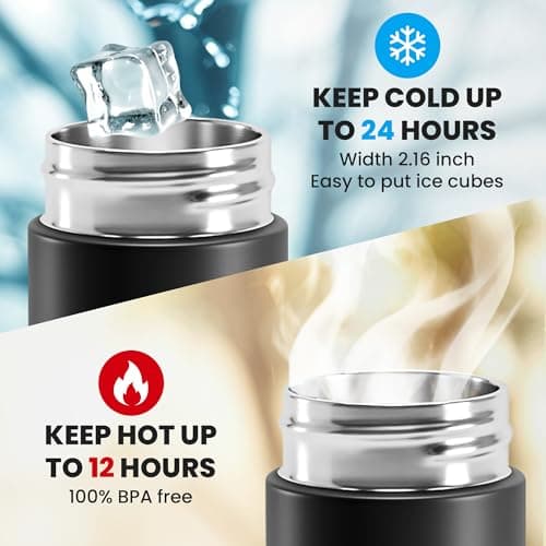 Tea & Fruit Infuser Water Bottle + Strainer + BPA-Free Fruit Insert | Vacuum Insulated 450ml Stainless Steel Flask | Portable Tea & Coffee Tumbler: Office, Outdoor, School, Sports, Bike - Black — view 3