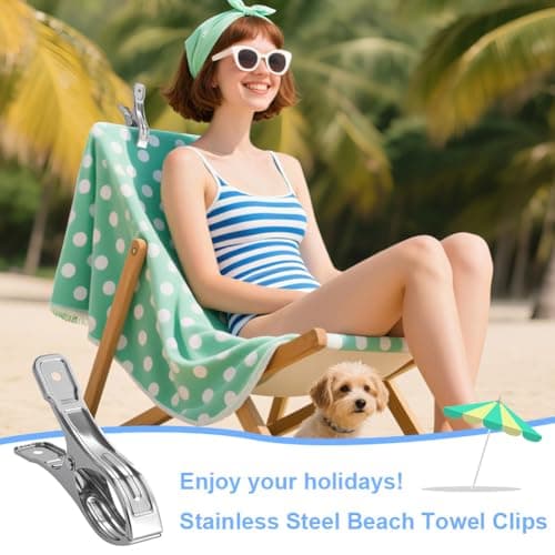 Vicloon Stainless Steel Beach Towel Clips, 12 Pcs 12cm Large Stainless Steel Sunbed Towel Pegs, Stainless Steels Laundry Clip Towels Pegs for Sunbeds, Sun Loungers, Pool Chairs, Laundry — view 5