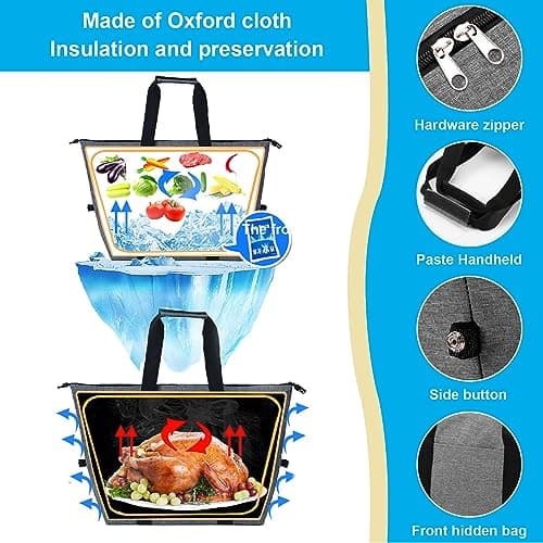 Fhioevt Foldable Cool Bag, 20-Litre Large Picnic Bag, Cooler Bags, Thermal Bag with Insulation Foldable, Insulated Cooler Bag for Camping, Picnic, Food Transport, Shopping (Black) — view 2