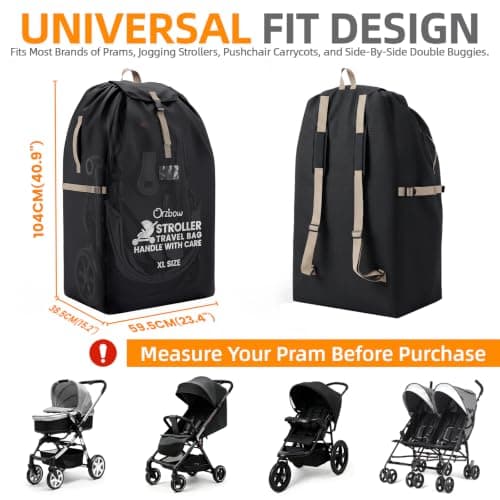 Orzbow XL Pram Bag for Airplane, Extra Large Stroller Travel Bag, Black — view 2