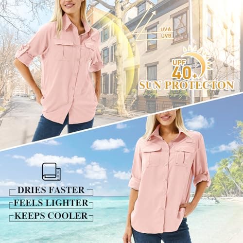 Winebox Women's UPF 50 Shirts Long Sleeve Sun Protection UV Quick Dry Casual Outdoor Safari Walking Fishing Hiking Travel Shirts(Pink-s) — view 5