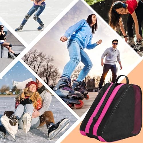 Kefiyis Roller Skate Bag - Unisex Ice Skate Bag with Adjustable Shoulder Strap - Breathable Oxford Cloth Skating Shoes Storage Bags Roller Skating Accessories Pink — view 6