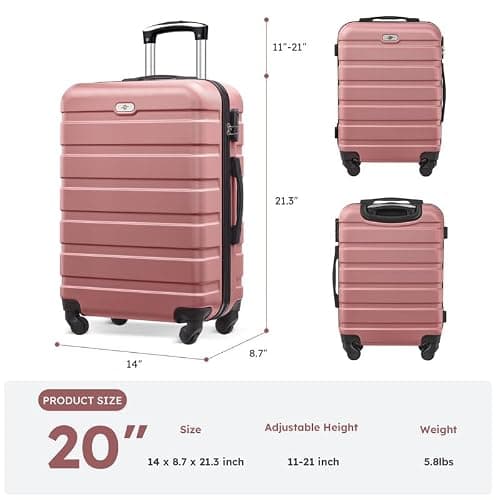 Suitour Carry On Luggage Set 22x14x9 Airline Approved Luggage Sets 4 Piece, ABS Hardside 20inch Suitcase with 360°Spinner Wheels Lightweight Travel Suitcase Sets, Rose Gold, 4-Piece Set(20+Bags+Makeup — view 2