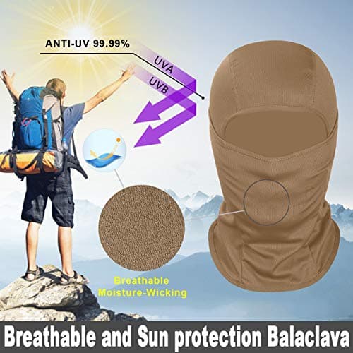 Achiou Balaclava Face Mask, Ski Mask UV Protector Lightweight for Motorcycle Cycling Running Khaki — view 3