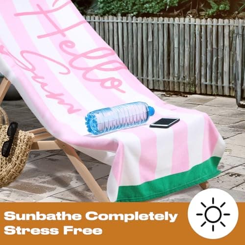 Dreamscene Beach Towel Striped Hello Summer, Soft Quick-Dry Lightweight Microfibre Large Beach Towel For Adult & Kids Swimming Towel For Holiday Essentials, Blush-71x152cm — view 6